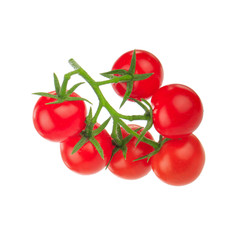 branch of red cherry tomatoes isolated on white