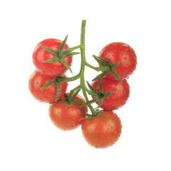 branch of red cherry tomatoes isolated on white