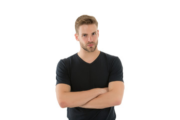 Obraz premium True confidence. Guy handsome unshaven face mustache. Beard and hair care barber shop. Skincare and beauty concept. Casual but handsome. Handsome bearded man with stylish hair and healthy young skin