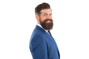 Facial hair. freshly trimmed beard. boost your self-confidence. brutal mature man with perfect haircut. bearded hipster isolated on white. barbershop salon concept. grow mustache or beard