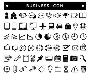 ビジネスのアイコン/イラスト/コミュニケーション/上昇/下降/円/ドル/時間/手紙/OK/NG/電卓