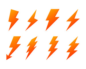 lightning bolt  flash icons set. electricity power. yellow thunder isolated on white background. vector Illustration.