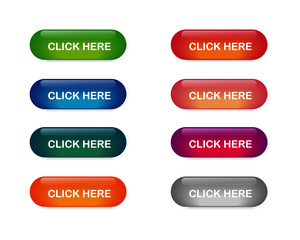 click here colorful button set. icons web isolated on white background. vector illustration.