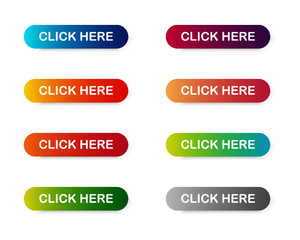 click here colorful button set. icons web isolated on white background. vector illustration.