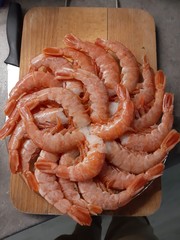 Portion of freshly peeled Argentinian curve on the table