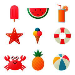collection of summer icons isolated on white background. vector Illustration.