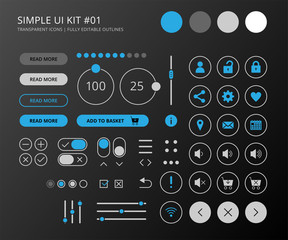 Web App UI Kit - buttons, icons, elements, outline infographics