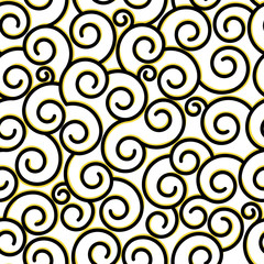 Vector illustration. Spiral. Contrasting pattern. Black, yellow. Seamless pattern. For background, fabric.
