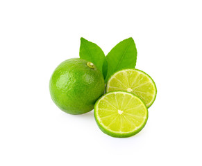 Fresh lime with leaf on white background