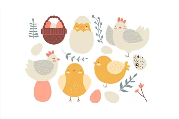 Fototapeten Cute chicken egg and farm animal cartoon set © Cienpies Design