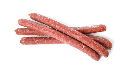 Tasty sausages on white background. Meat product