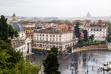 view of the Piazza del Popolo in Rome in cloudy weather