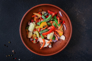 frozen vegetables mix salad onion, corn, pepper, paprika, mushrooms, asparagus beans, carrot and...