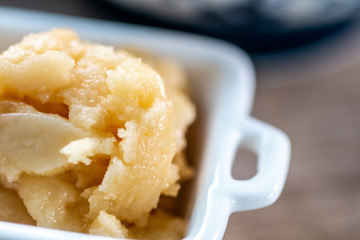 close up on creamy coconut sugar for fresh ingredients for sweet menu