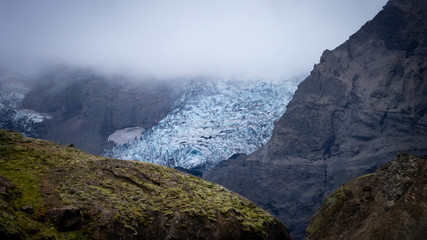 Beautiful Icelandic landscape with Glacier, ash and green grass
