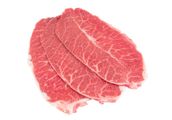 Raw beef meat slices isolated on white background