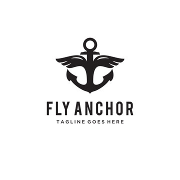 Illustration an abstract Anchor flying with both wings heading up logo design.