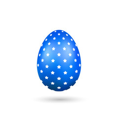 Easter egg 3D icon. Blue color egg, isolated white background. Bright realistic design, decoration for Happy Easter celebration. Holiday element. Shiny pattern. Spring symbol. Vector illustration