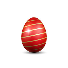 Easter egg 3D icon. Gold red egg isolated white background. Golden design template, decoration Happy Easter celebration. Holiday element. Shiny pattern. Traditional symbol spring. Vector illustration