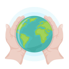 Earth day illustration. Open hands holding mother Earth