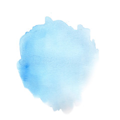Light blue watercolor splat on white background. Illustration for cartoon, paper, textile, decoration, gifts.