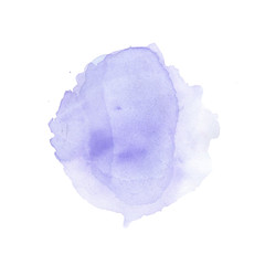 Violet watercolor splat on white background. Illustration for cartoon, paper, textile, decoration, gifts.