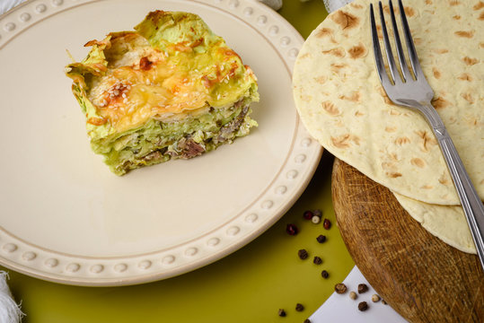 A Piece Of Mexican Tortilla Pie, Close Up