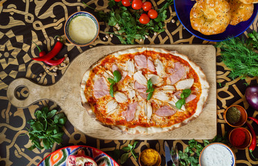 tasty fresh pizza, top view