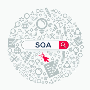 SQA mean (software quality assurance) Word written in search bar ,Vector illustration.