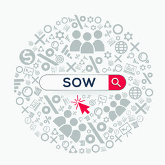 Sow mean (statement of work) Word written in search bar ,Vector illustration.