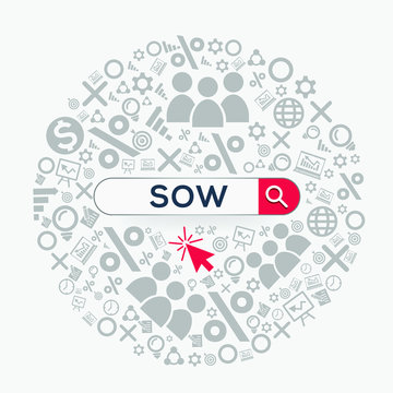 Sow mean (statement of work) Word written in search bar ,Vector illustration.