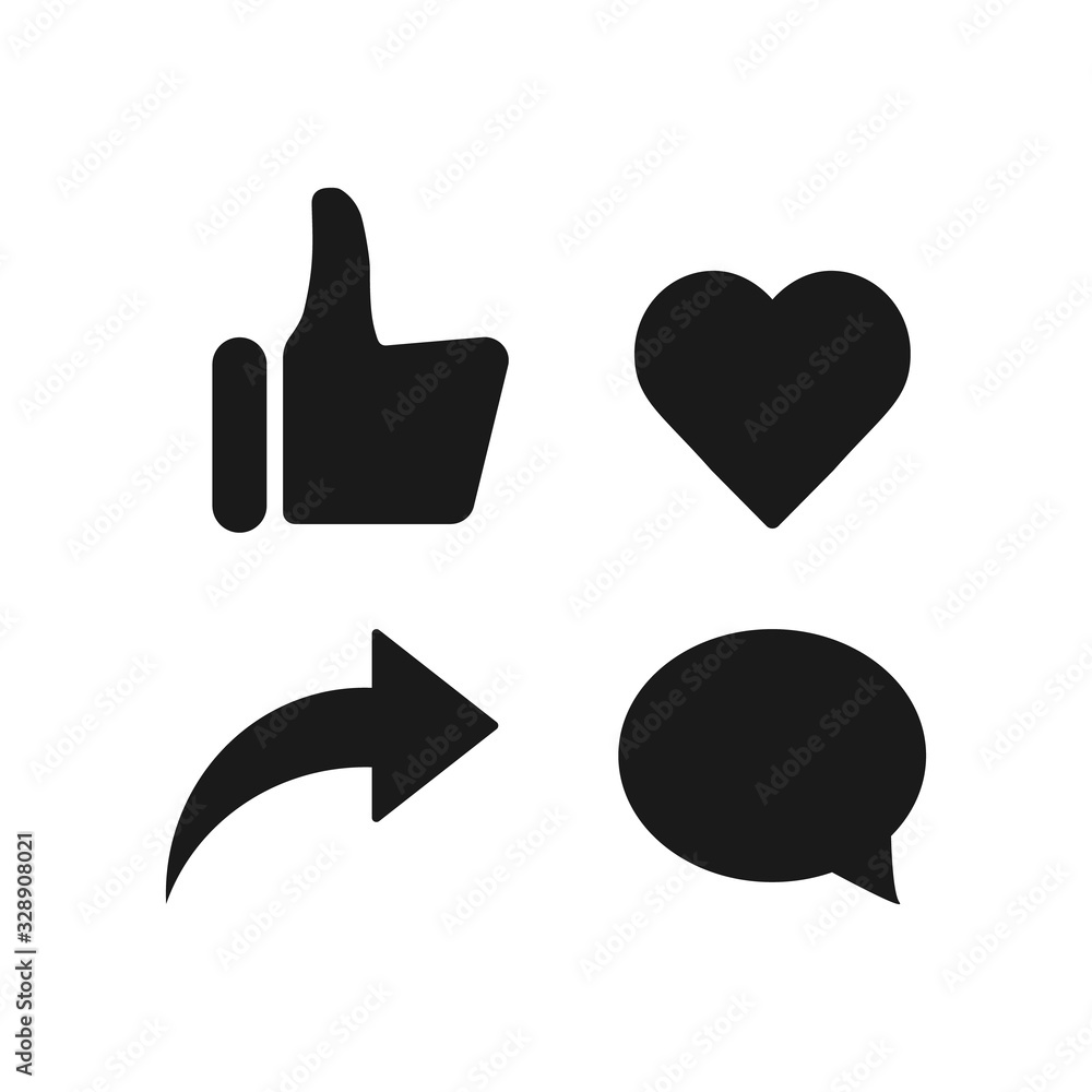 Aufkleber like comment share dislike subscribe vector icon button set.