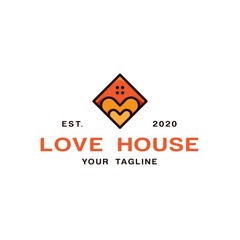 Modern Logo Design with Gradients, Houses with Two Hearts or Rhombus Lines and Four Square and Two Love