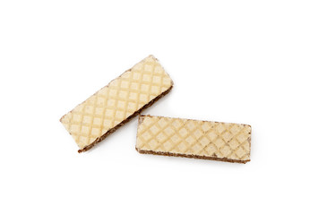 Crispy wafers with creamy hazelnut filling isolated on white background