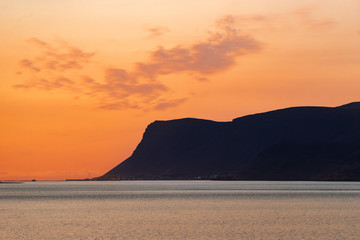 Fototapeta premium Summer dramatic sunset in the westfjords of Iceland.