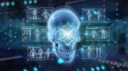 Digital x-ray skull holographic scan projection 3D rendering