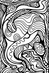 Artistic line art ornament coloring page. Surreal stylish card.