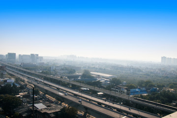 Aerial view of cityscape in Delhi, India