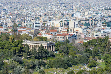 Fototapeta premium Temple of Hephaestus seen from distance in ancient Agora, Athens
