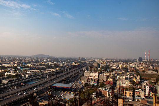 Aerial view of cityscape in Delhi, India