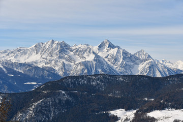 Fototapeta na wymiar Mountain landscape seen from Chamois in the Aosta Valley