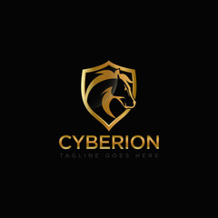 Cyberion logo, with cutting edge head horse and shield vektor