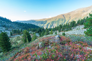 Mountains and peaks landscape covered with glaciers and snow, natural environment. Hiking in the Knapenweg, Tirol, Austria, Europe