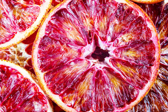 Closeup Of Dried Red Sicilian Orange, Flat Lay, Macrophotography