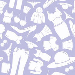 Fashion - Vector background (seamless pattern) of silhouettes women's clothing for graphic design