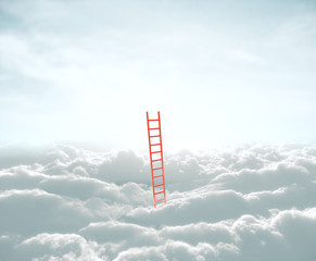 Red ladder in cloud to sky