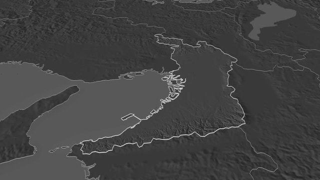 Osaka, urban prefecture with its capital, zoomed and extruded on the bilevel map of Japan in the conformal Stereographic projection. Animation 3D