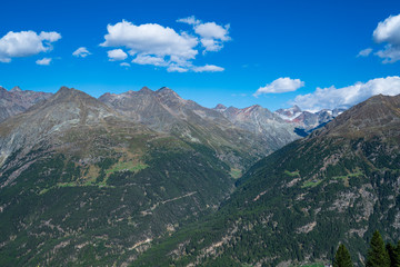 Mountains and peaks landscape covered with glaciers and snow, natural environment. Hiking in the Gaislach. Ski resort in Tirol alps, Austria, Europe