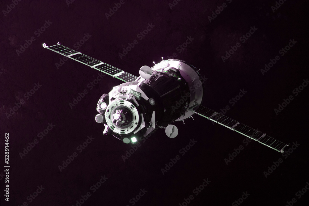 Wall mural soyuz ms-21 manned spacecraft in orbit around the earth. elements of this image furnished by nasa.