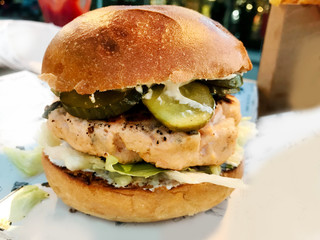 Tasty Hamburger with Tuna and Vegetables